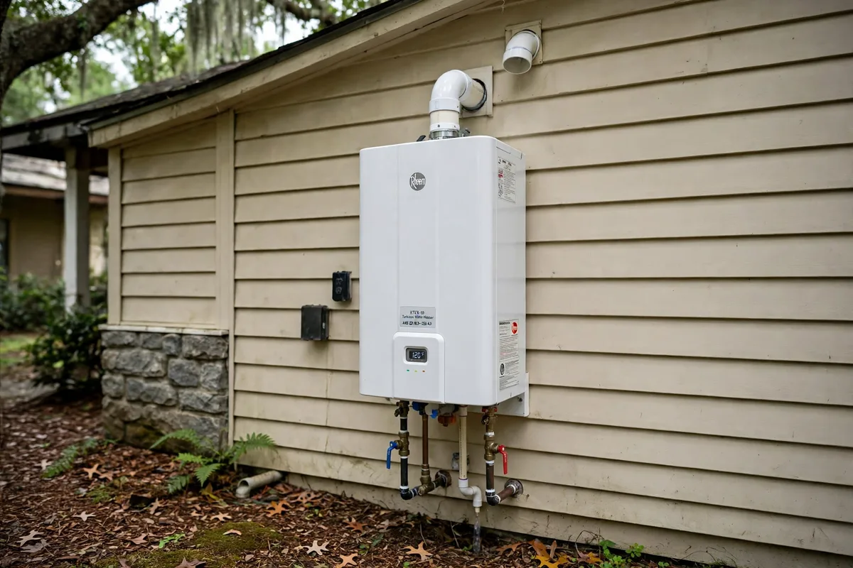 Outdoor tankless water heater at an Anderson, SC home — SC Water Heater Services