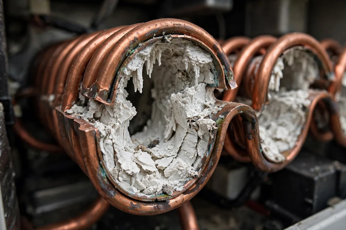 Mineral scale inside a tankless heat exchanger, Anderson, SC — SC Water Heater Services