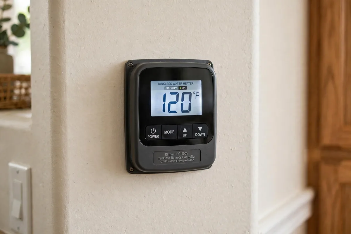 Tankless water heater controller display in a Greenville, SC home — SC Water Heater Services