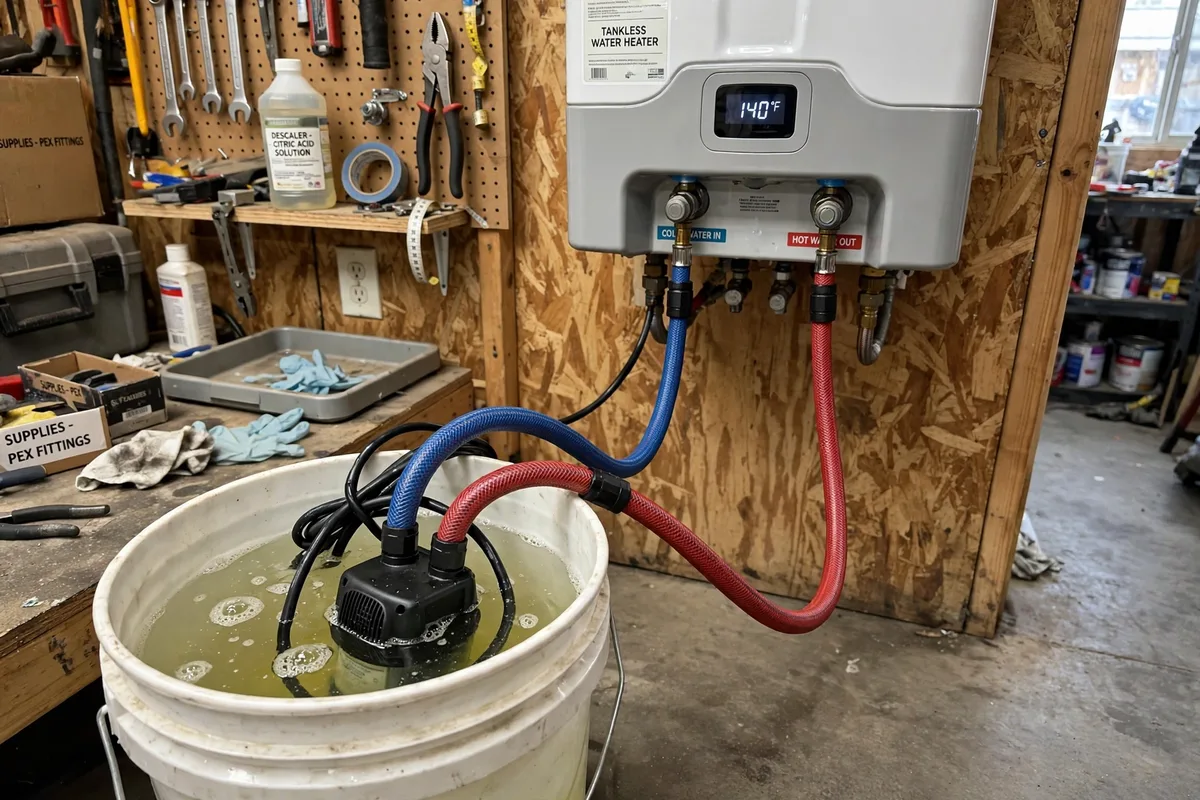 Tankless water heater descaling pump setup in Spartanburg, SC — SC Water Heater Services