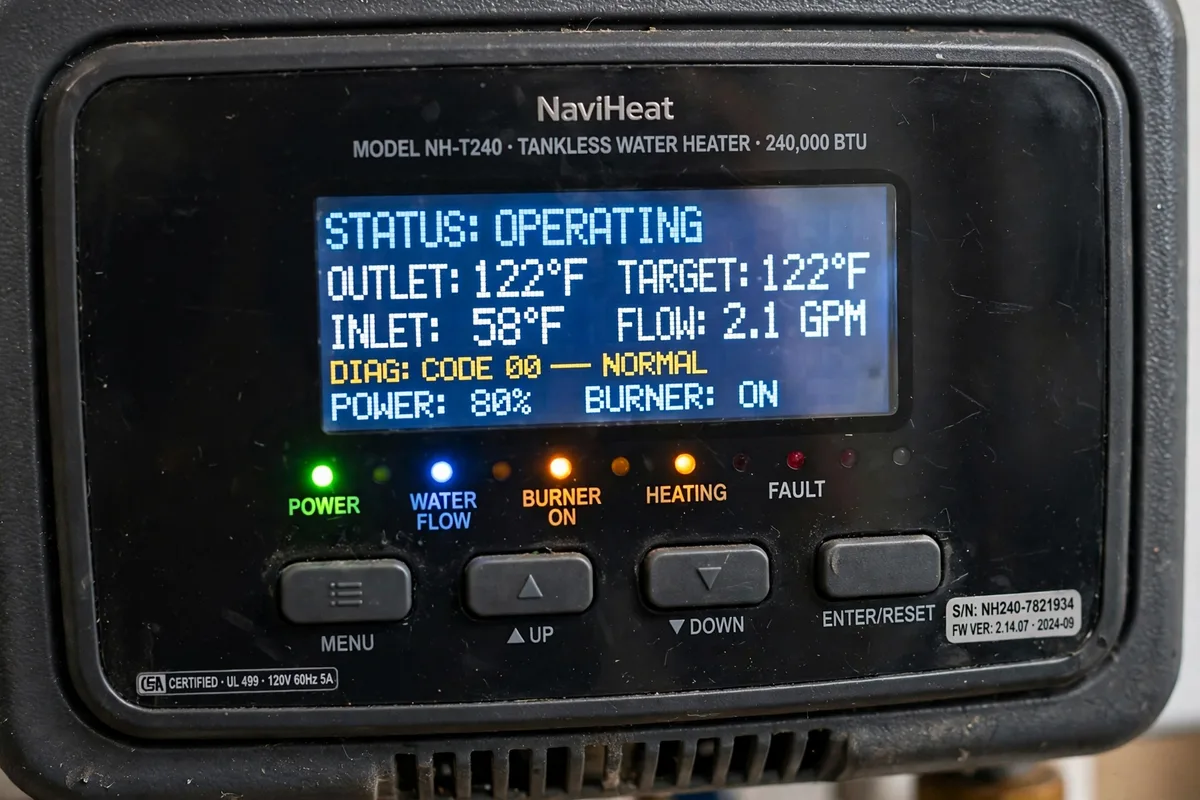 Tankless water heater control panel and error display diagnostics — SC Water Heater Services